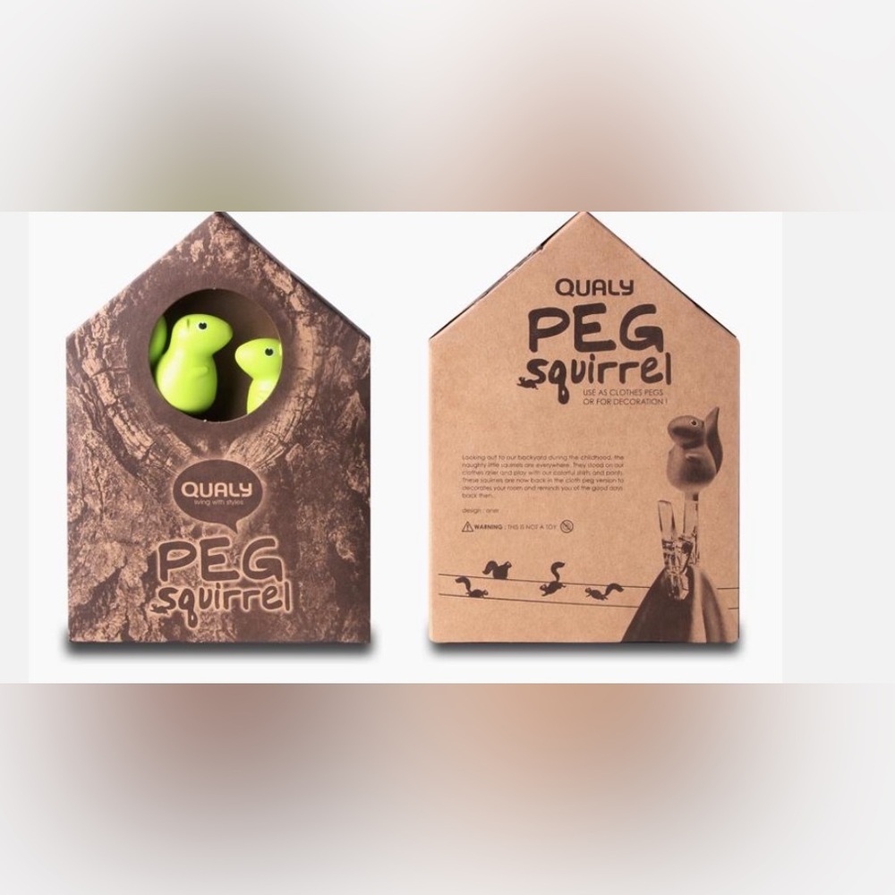 Qualy Design Green Peg Squirrel Clothespins Clips NEW in box